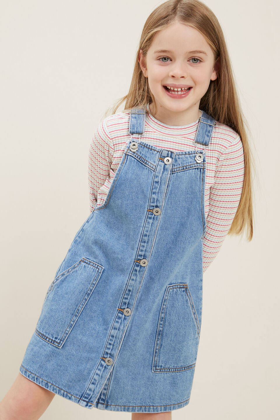 Denim Pinafore  Mid Wash