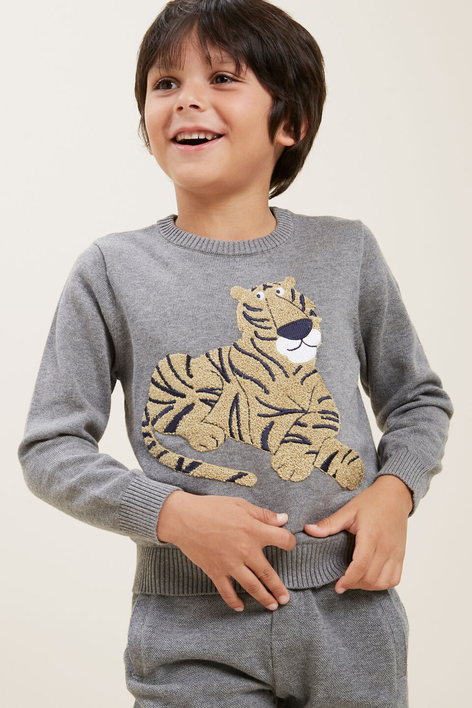 Tiger Crew Knit  Charcoal Marle