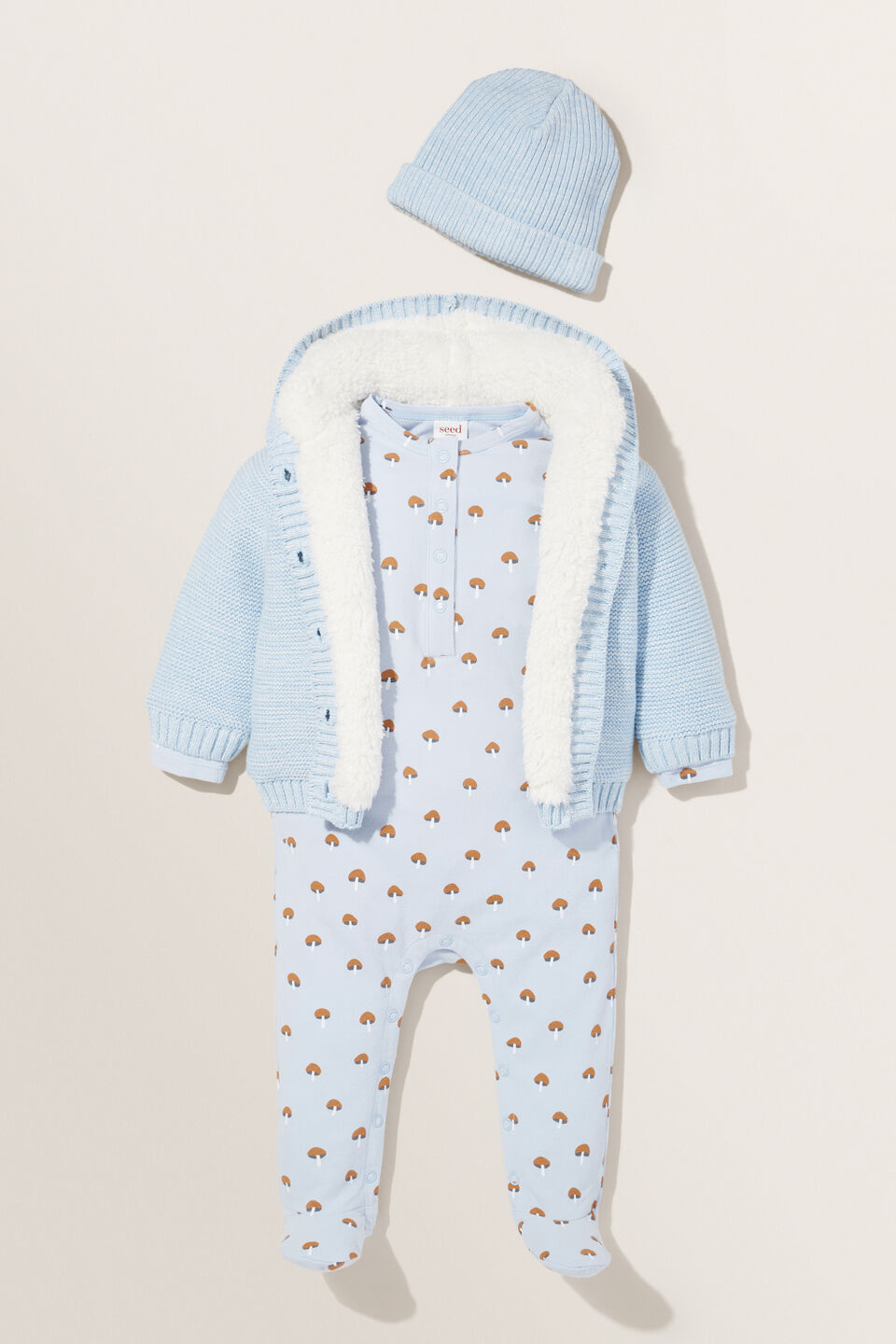 Mushroom Henley Jumpsuit  Powder Blue