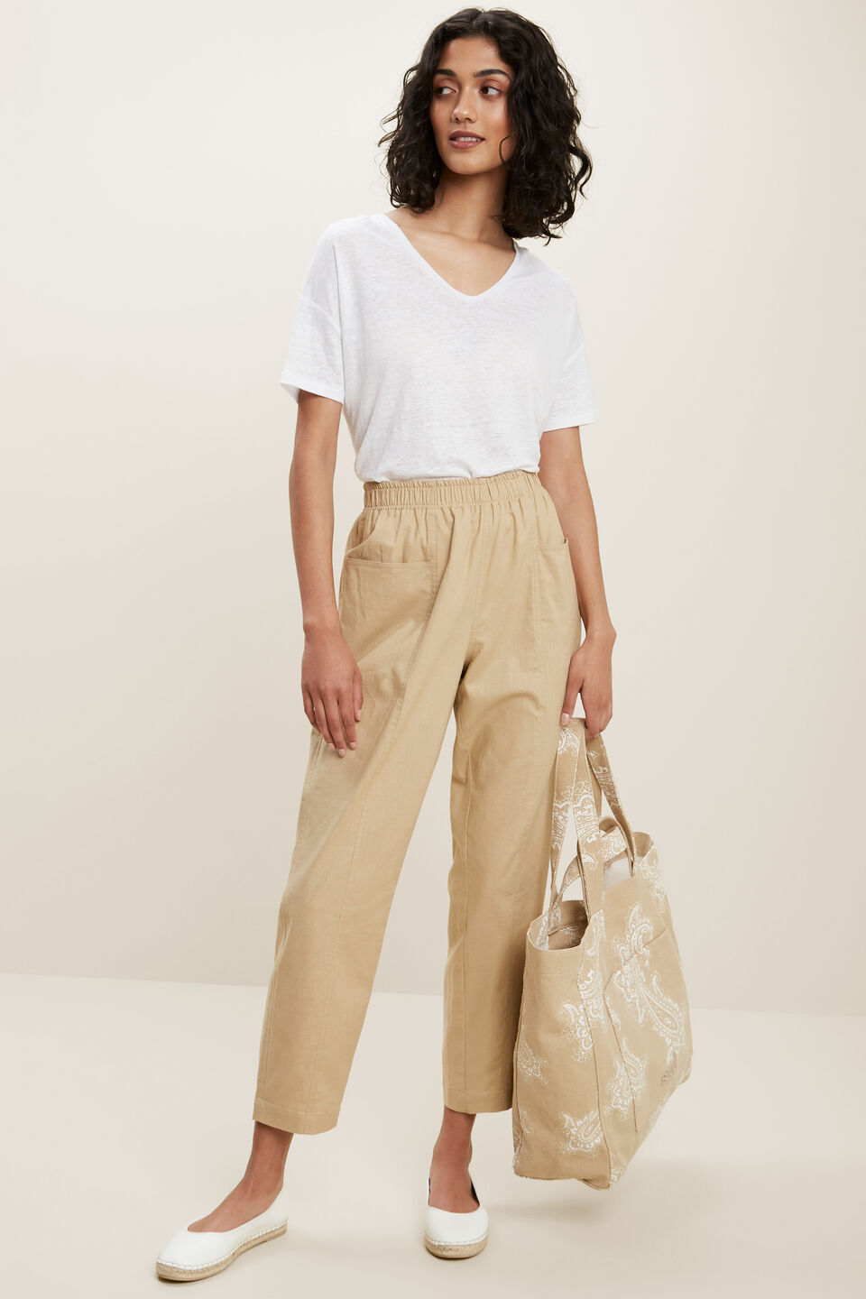 Basic U Neck Linen Tee  Whisper White