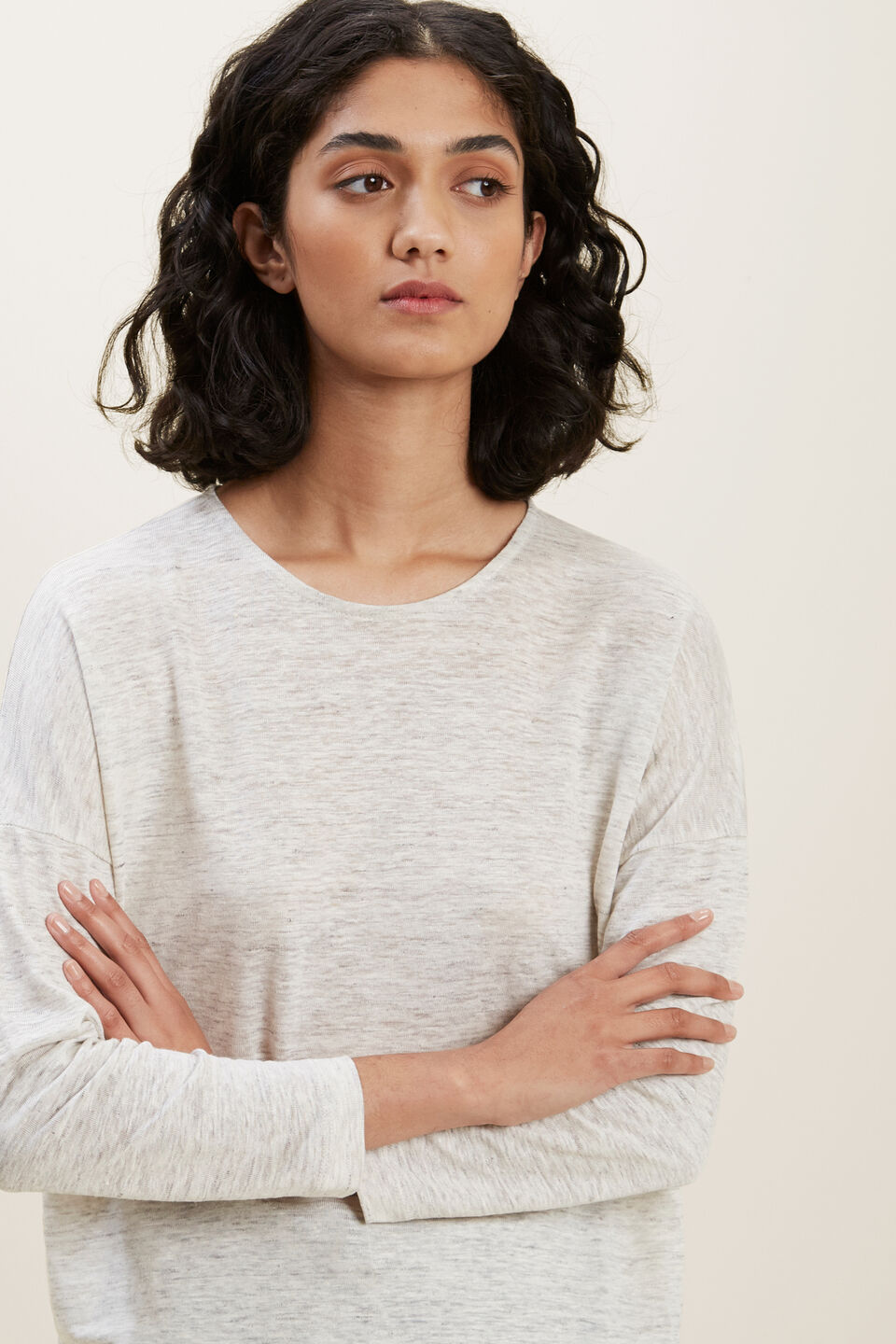 3/4 Sleeve Linen Tee  Butter Marle