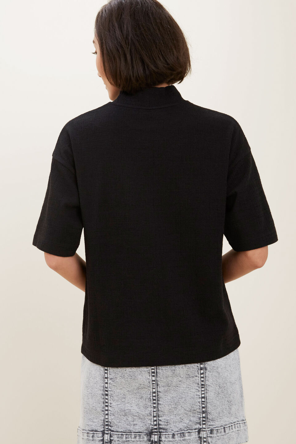 High Neck Boxy Tee  Black