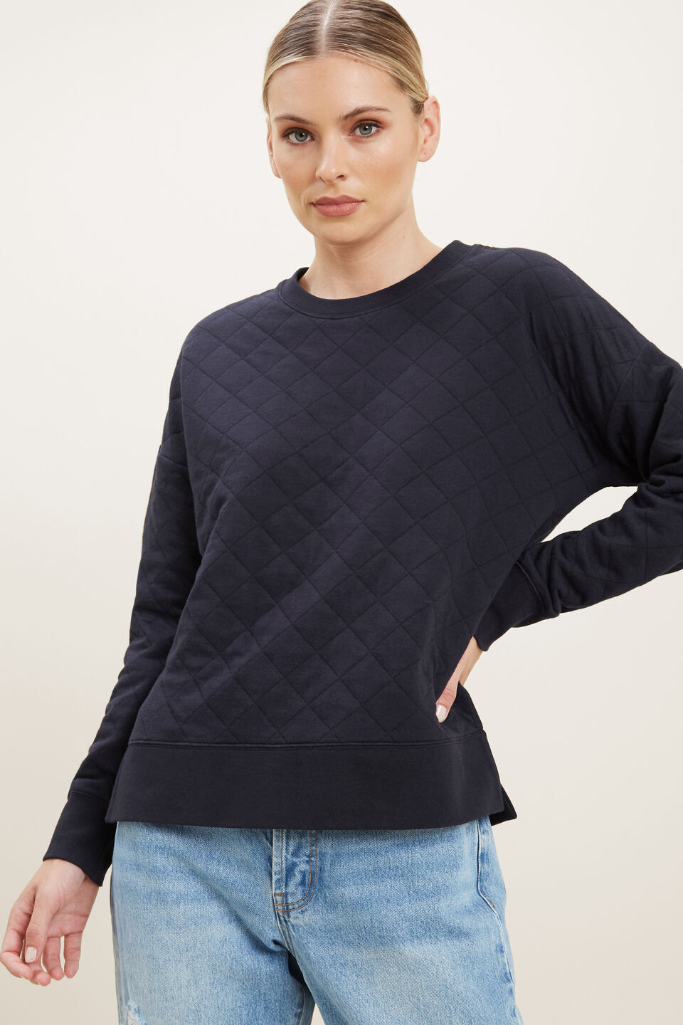 Quilted Sweater  Deep Navy