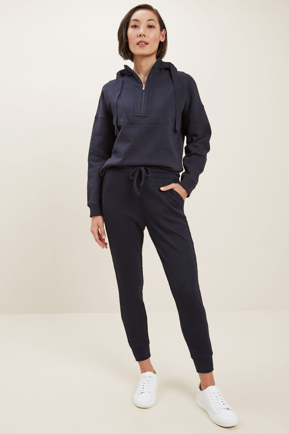 Hooded Panel Sweater  Deep Navy