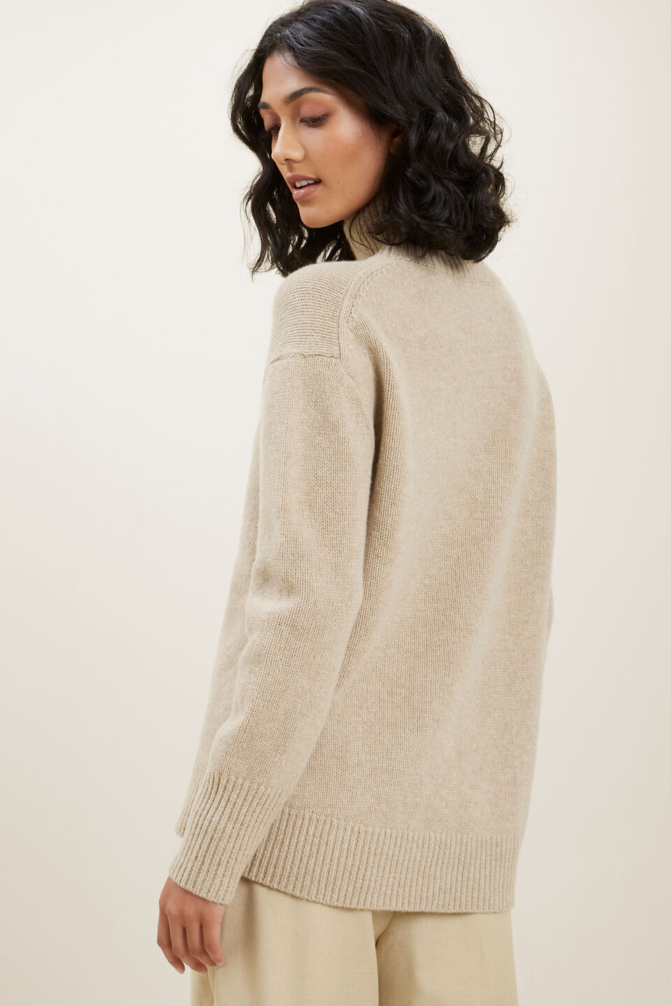 High Neck Wool Sweater  Champagne Beige Marle