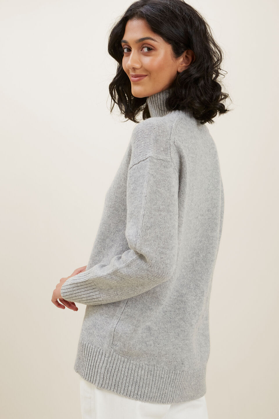 High Neck Wool Sweater  Cool Grey Marle