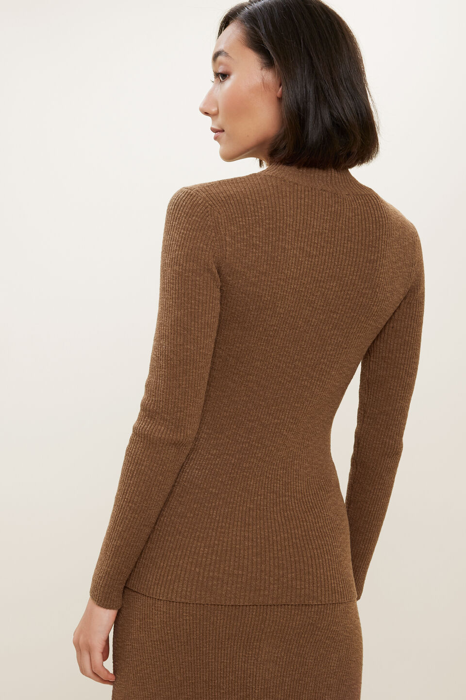 High Neck Rib Sweater  Molasses