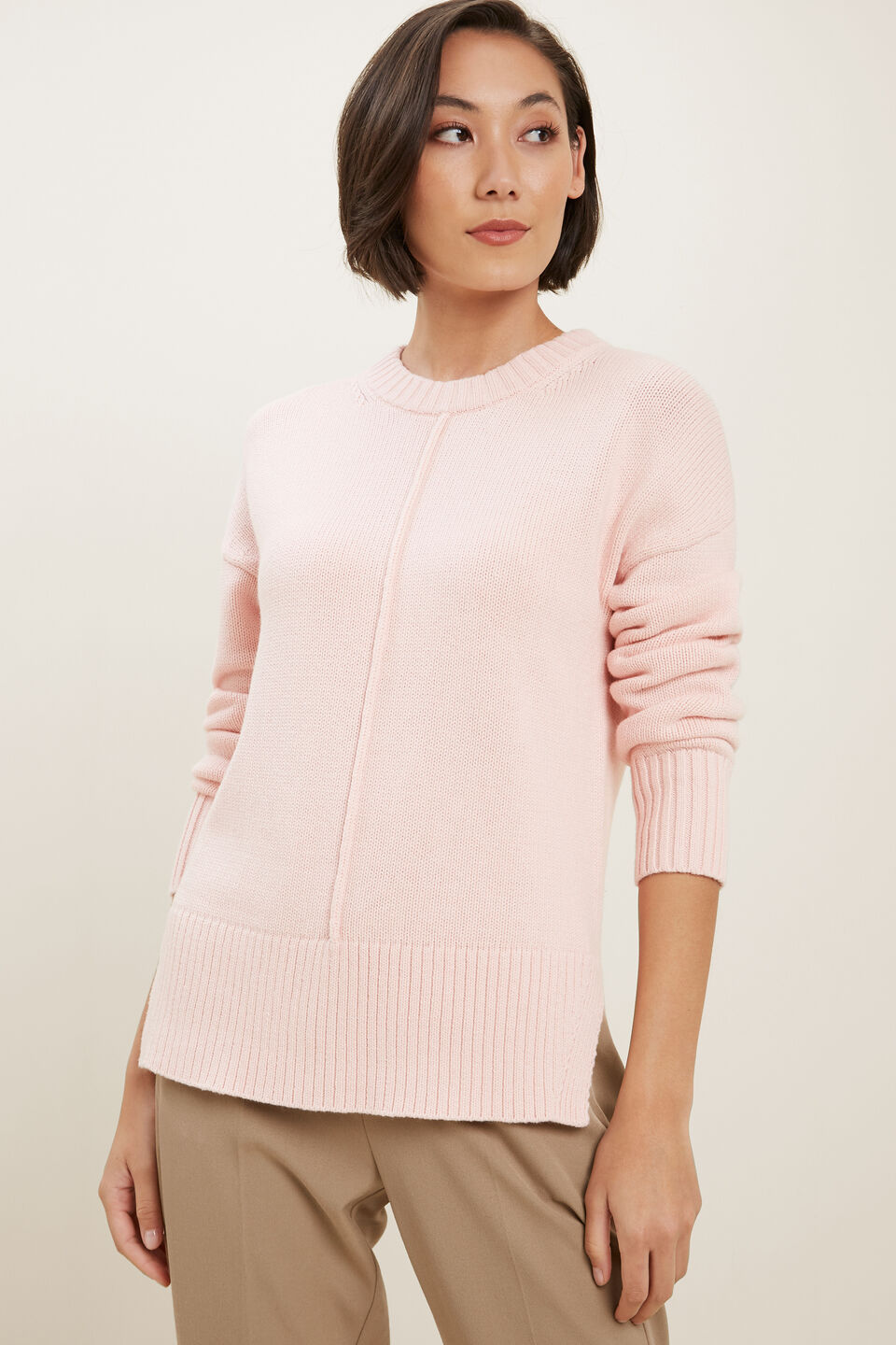 Relaxed Seam Front Sweater  Ash Pink