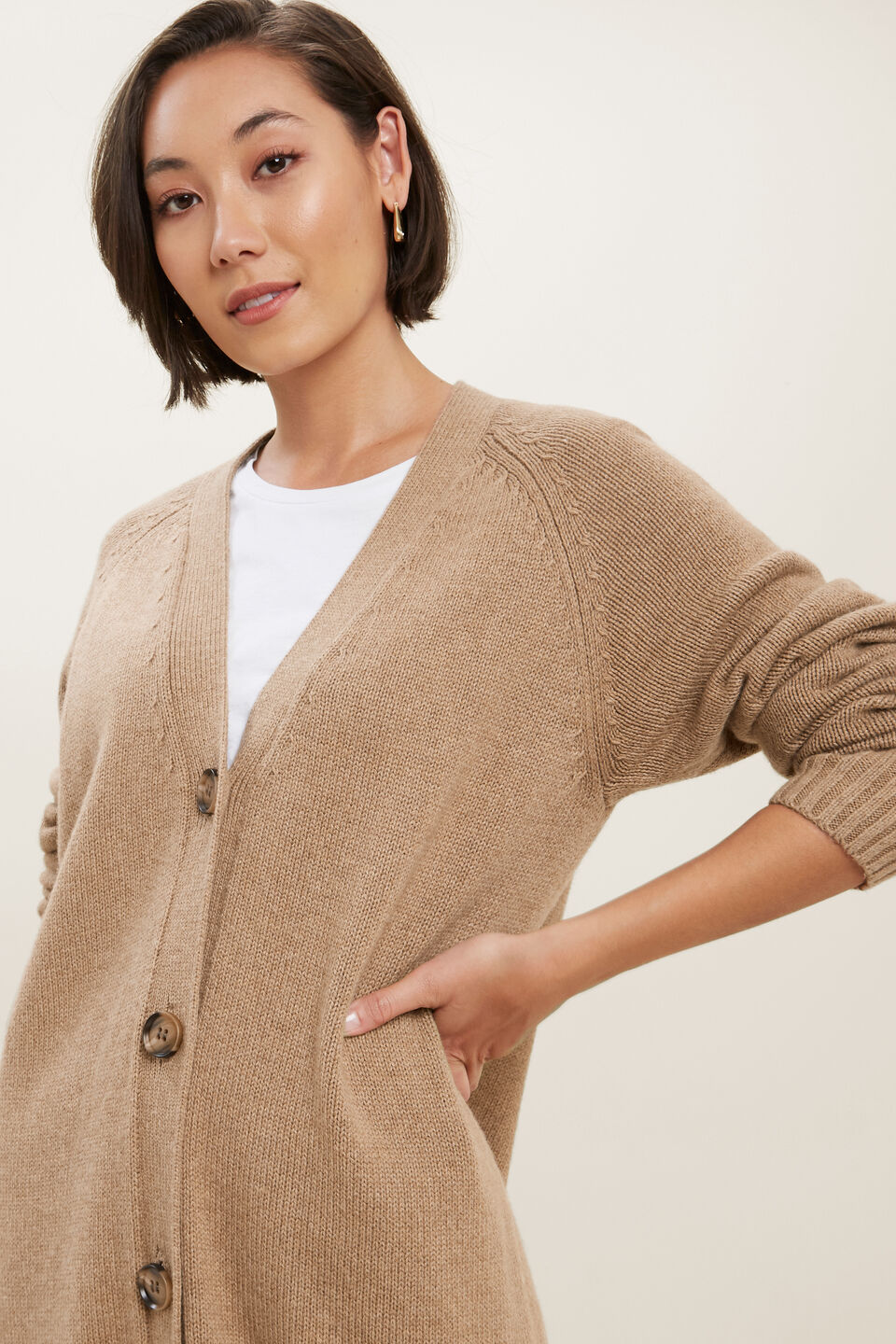 Wool Blend Cardigan  Honey Dew Marle