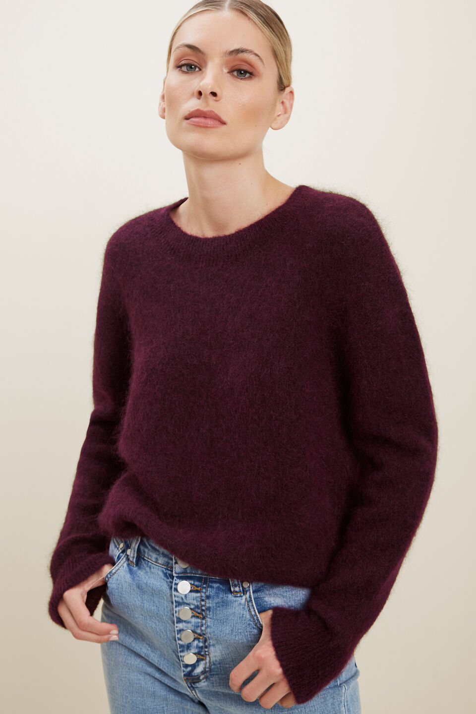 Mohair Crew Neck Sweater  Ruby Plum Marle