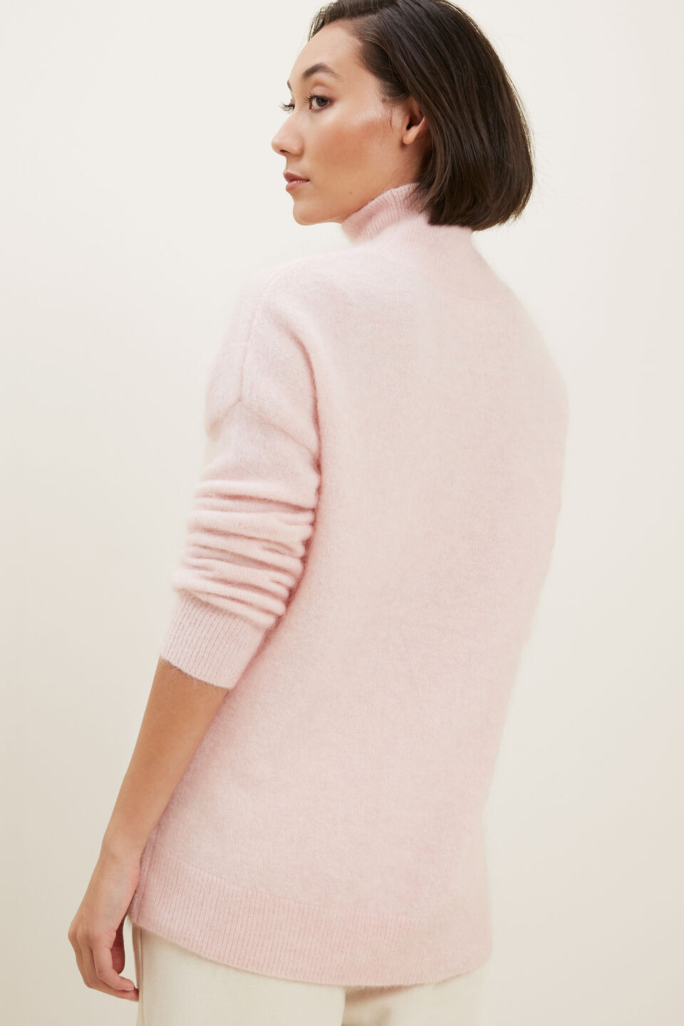 Mohair Roll Neck Sweater  Ash Pink Marle