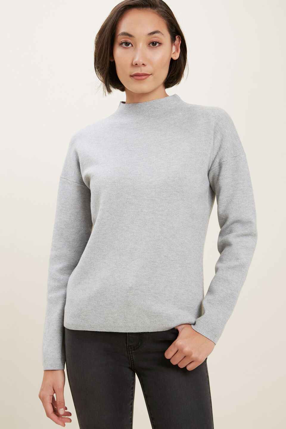 Mock Neck Sweater  Dim Grey Marle