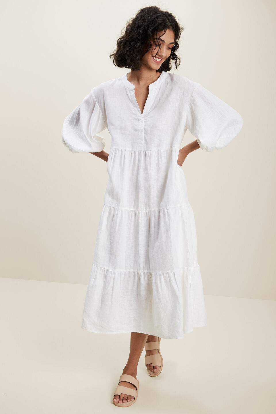 Linen Midi Dress  Whisper White