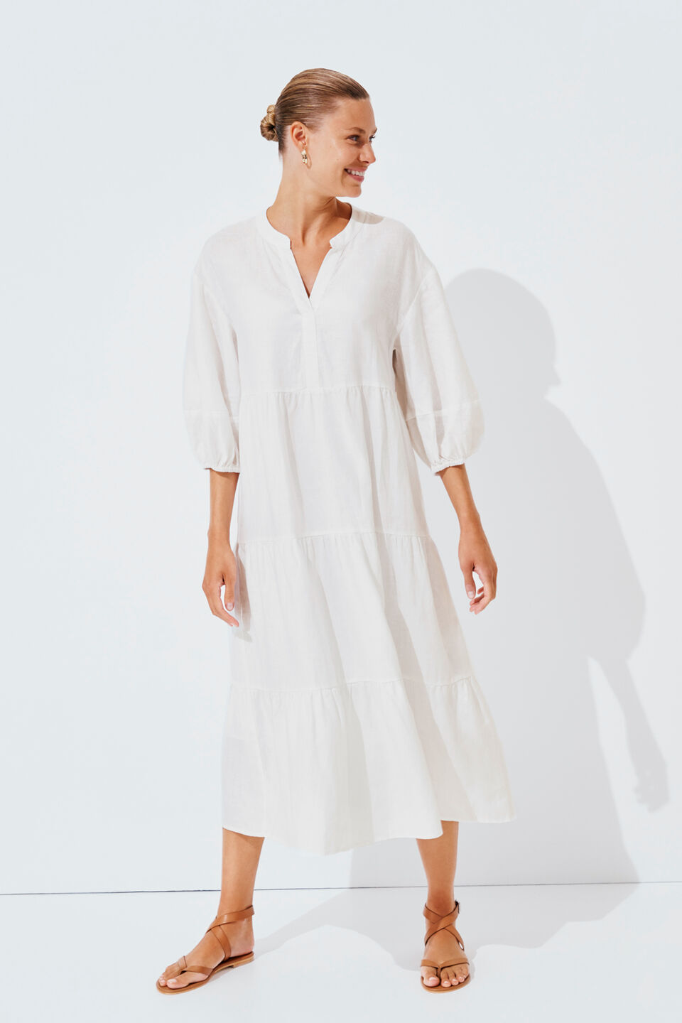 Linen Midi Dress  Whisper White