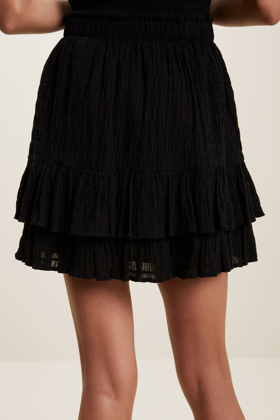 Textured Ruffle Mini Skirt  Black