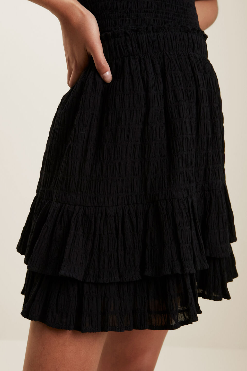 Textured Ruffle Mini Skirt  Black