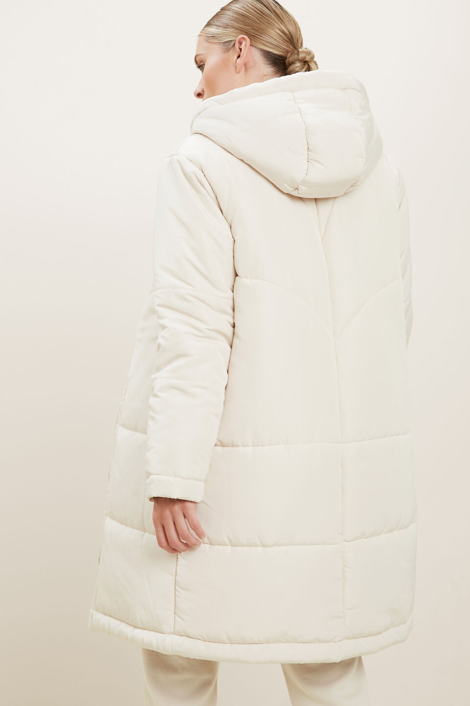 Longline Puffer Jacket  Pebble Cream