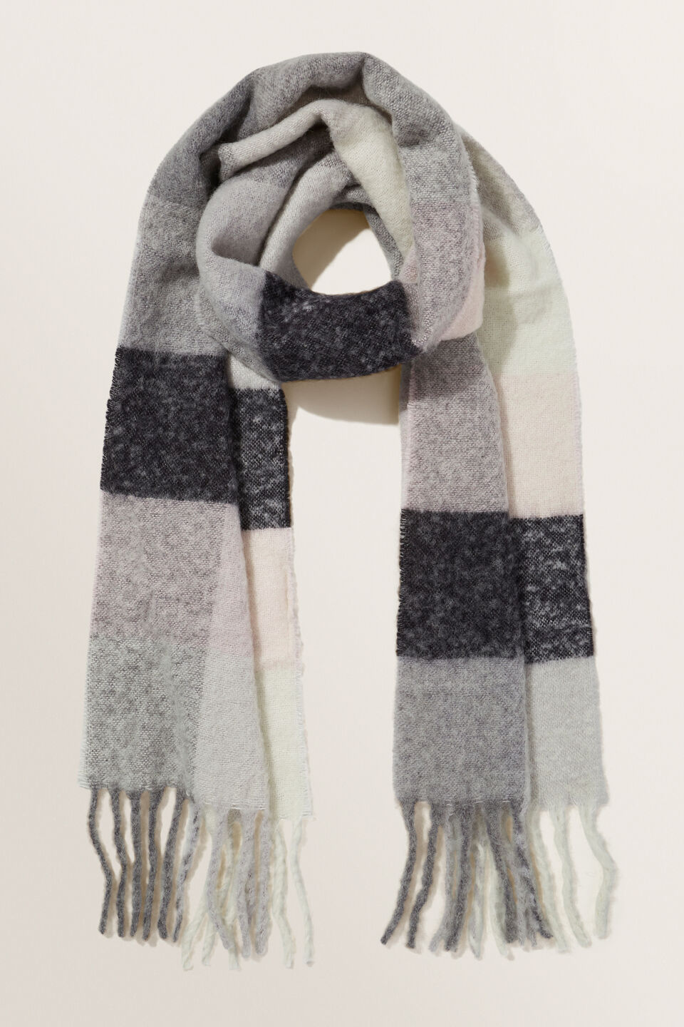 Plush Check Scarf  Grey Multi