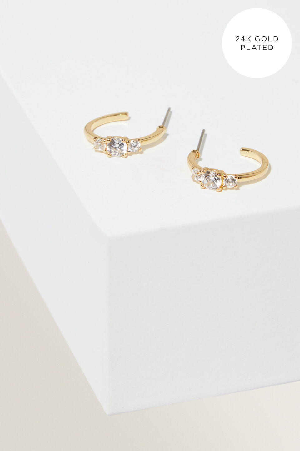 Fine Diamante Detail Hoops  Gold