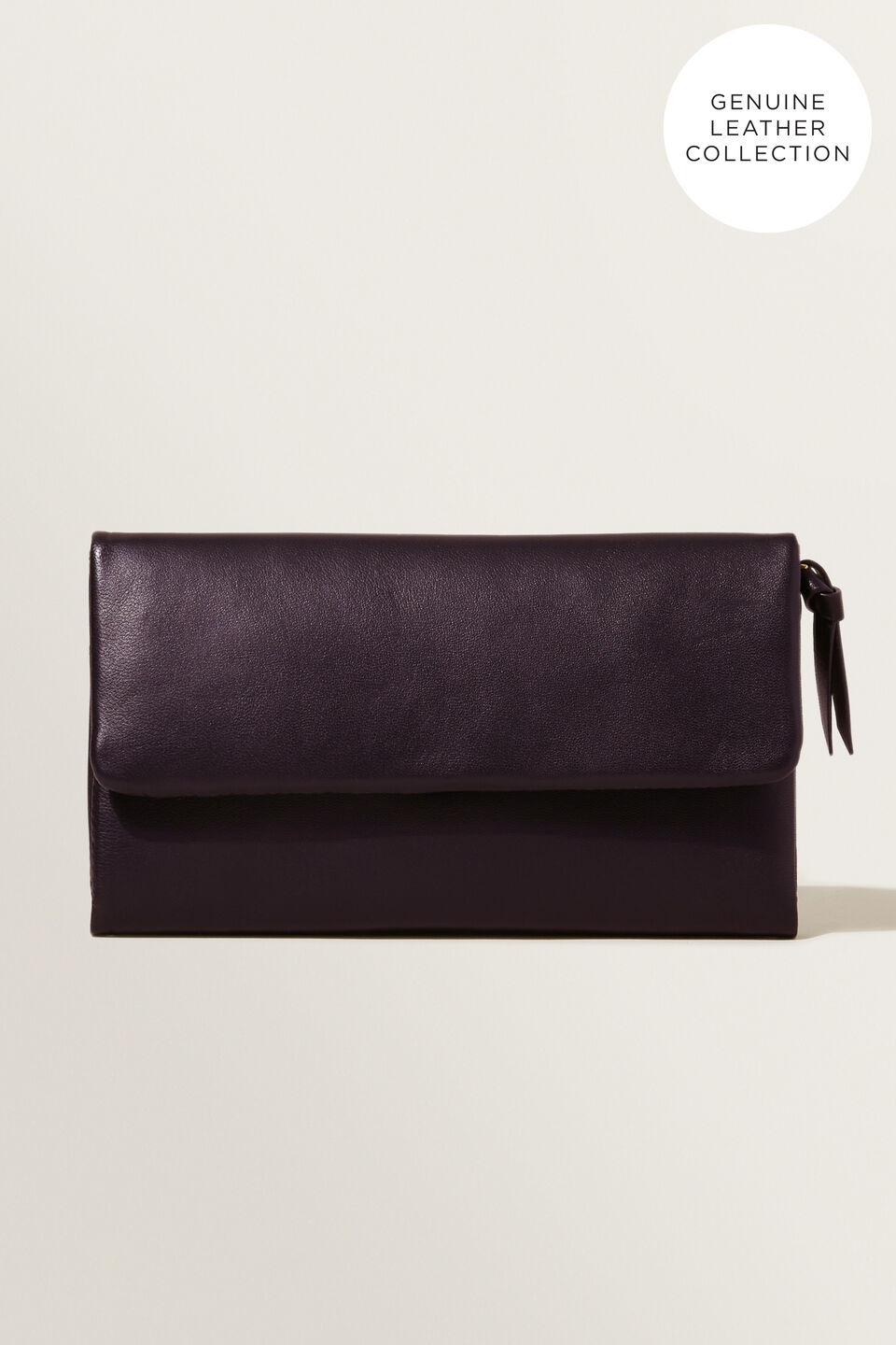 Leather Fold Over Wallet  Plum