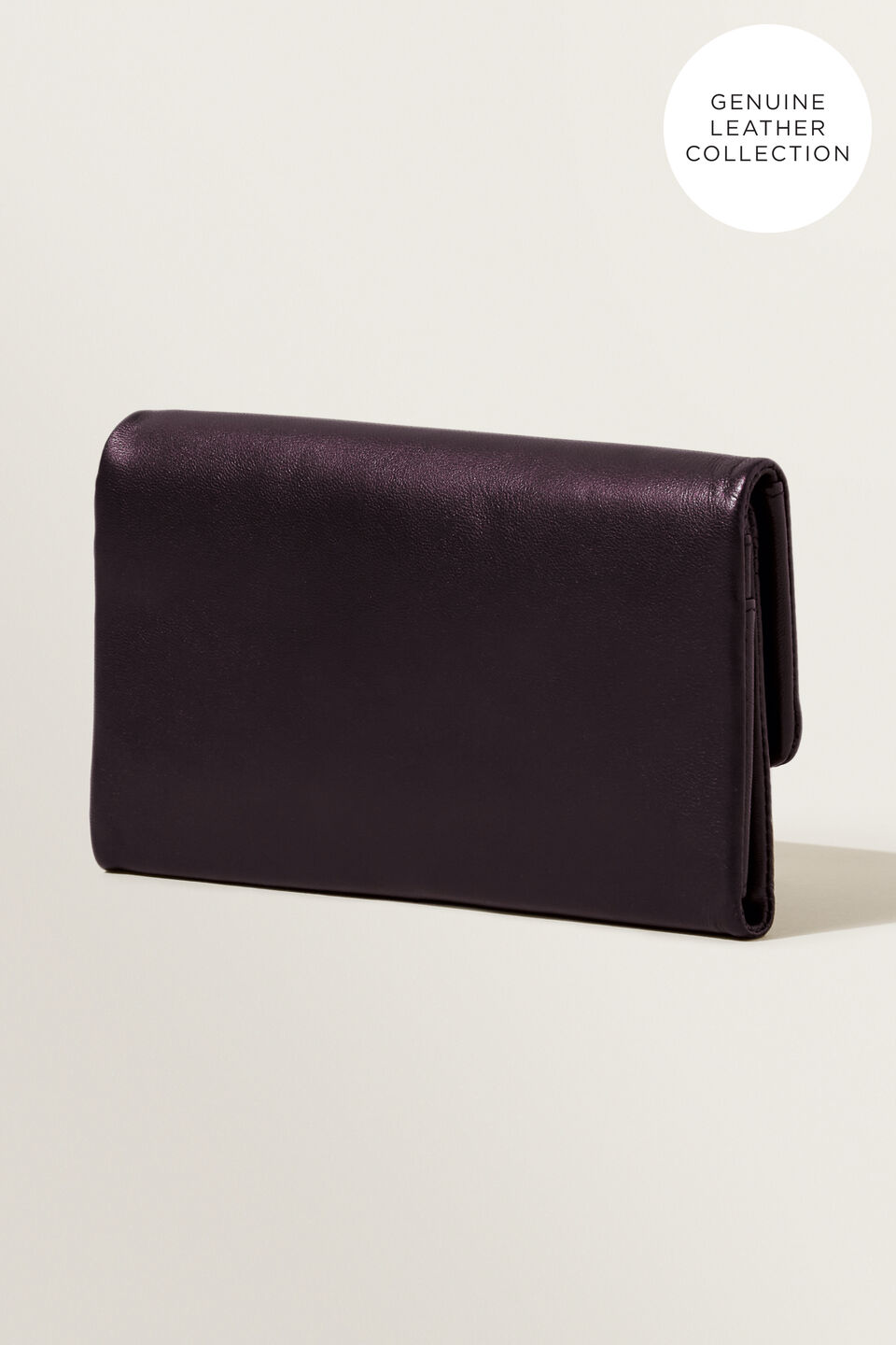 Leather Fold Over Wallet  Plum