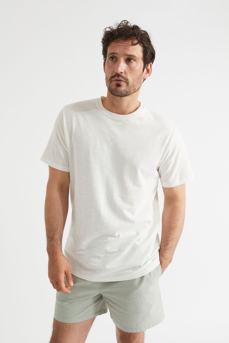 Mens Linen Tee  Vintage White