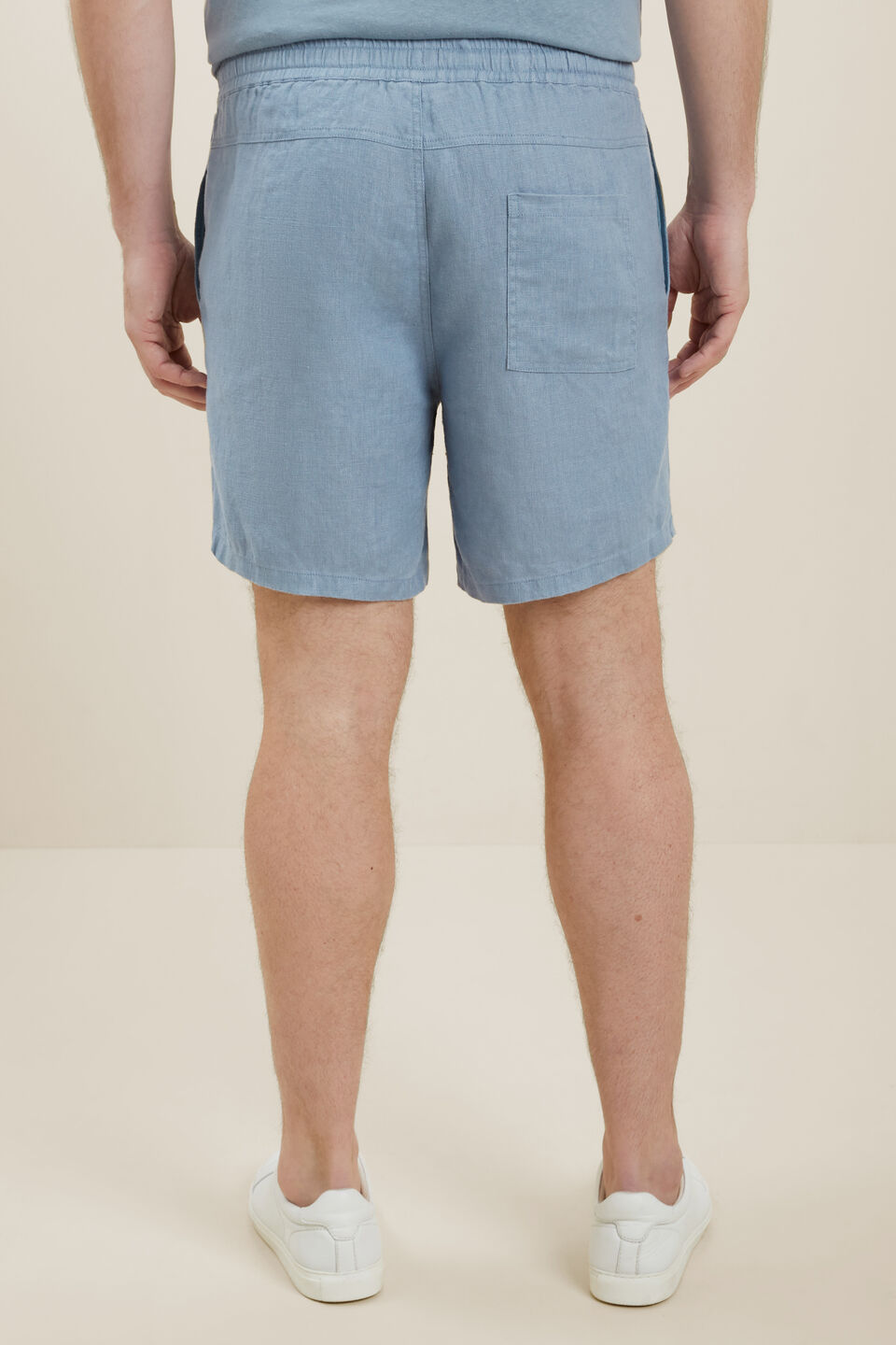 Mens Linen Short  Steel Blue