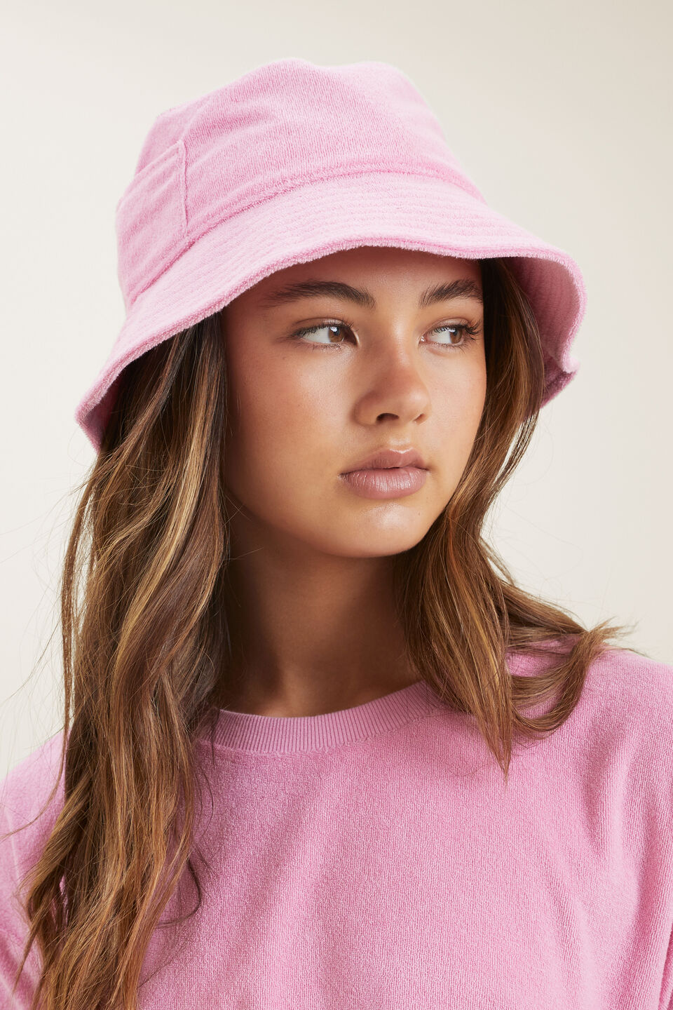 Terry Pocket Bucket Hat  Candy Pink