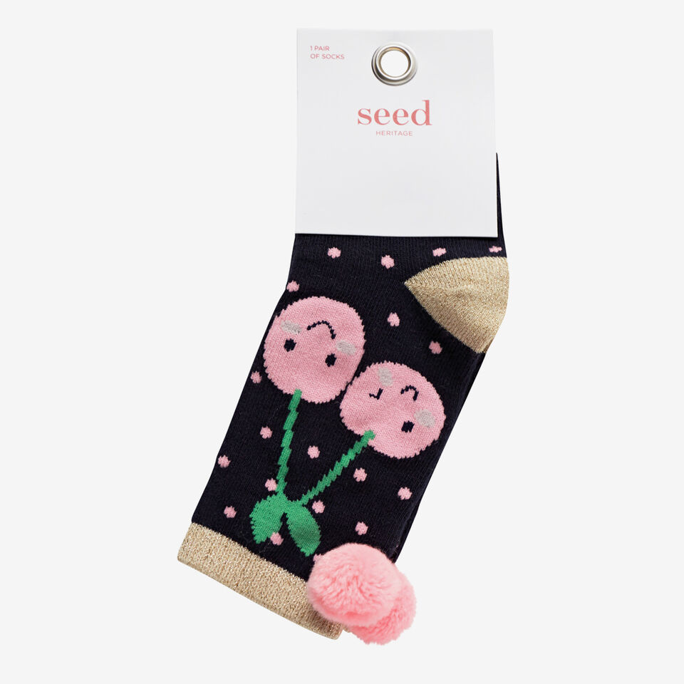 Cherry Pom Pom Socks  