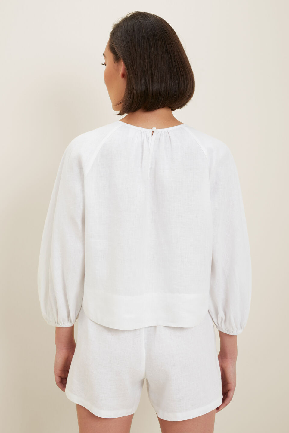 Linen Balloon Sleeve Top  Whisper White