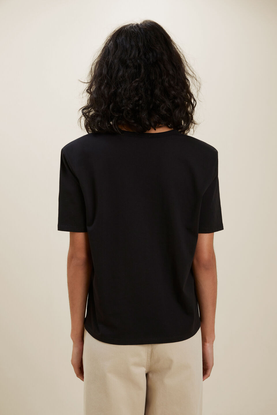 V Neck Shoulder Pad Tee  Black