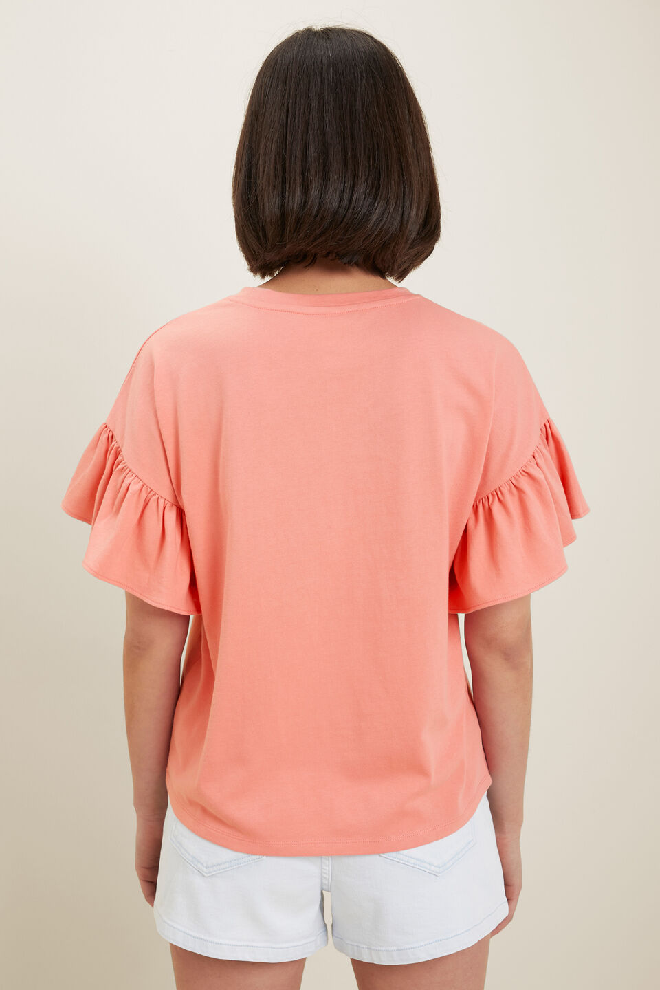Frill Sleeve Tee  Coral Rose