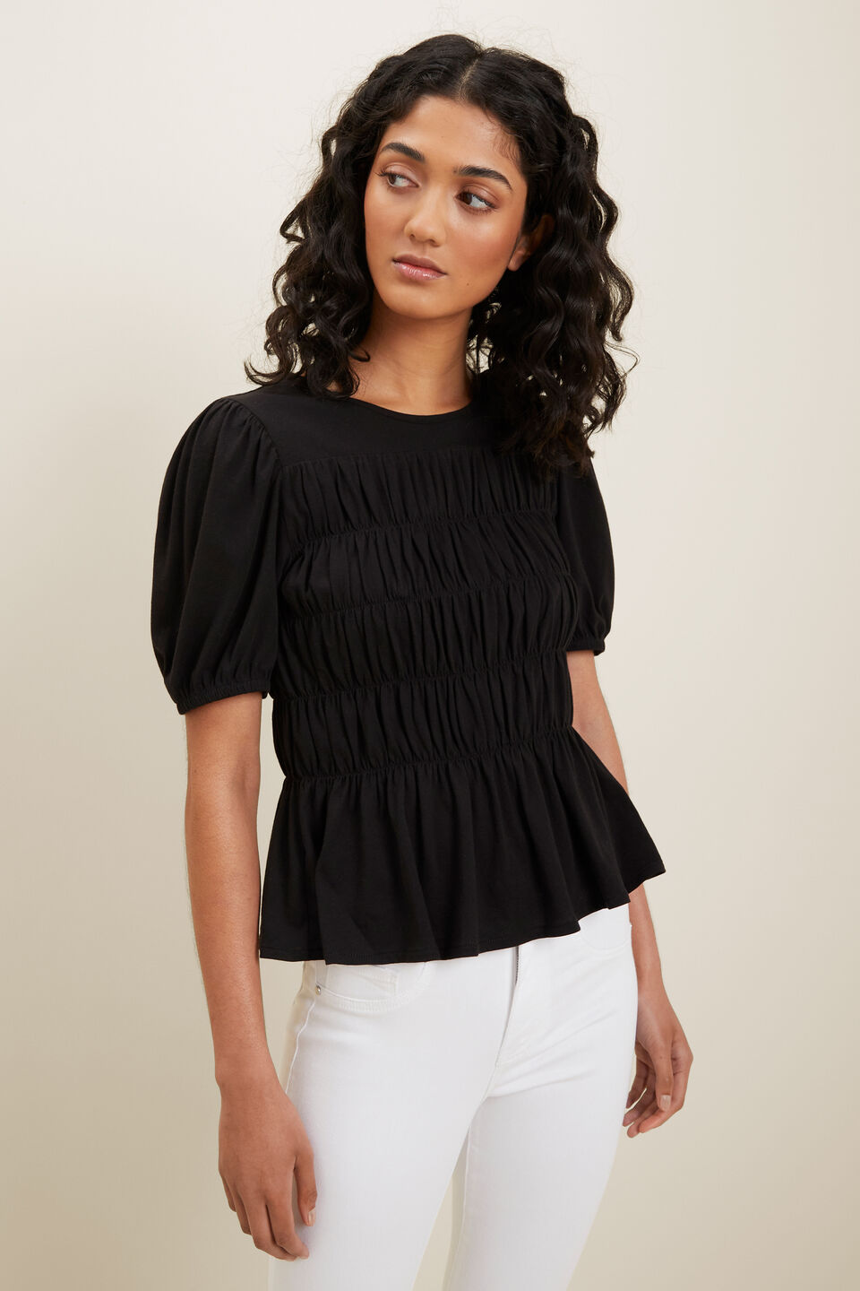 Ruched Bodice Tee  Black