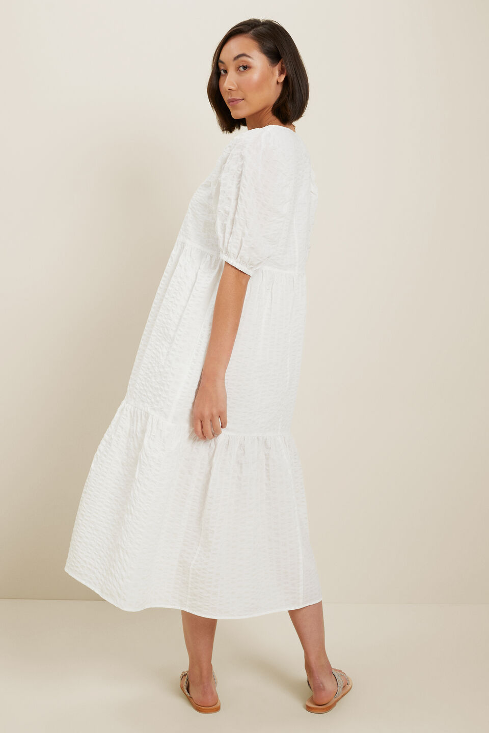 Textured Tiered Dress  Whisper White