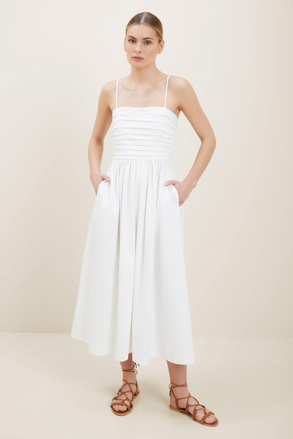 Sustainable Pleat Dress  Whisper White