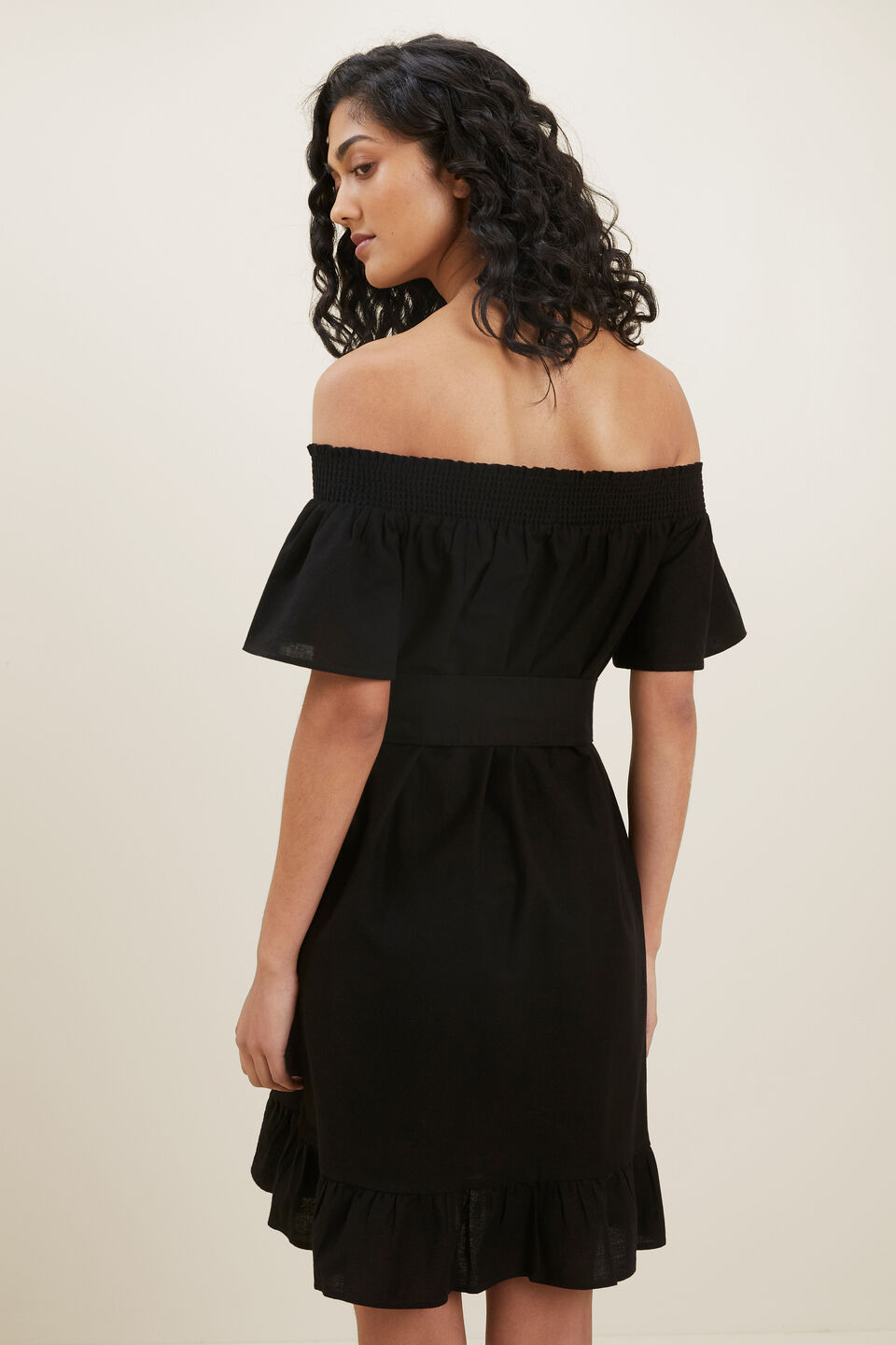 Cotton Blend Mini Dress  Black
