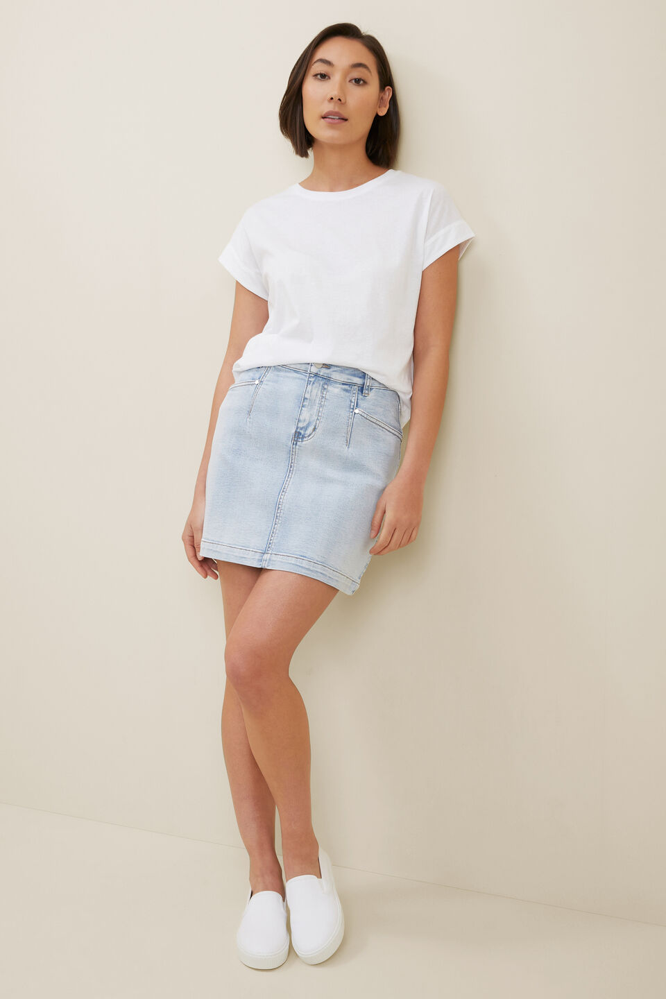 Core Denim A-Line Mini Skirt  Sky Blue Rinse