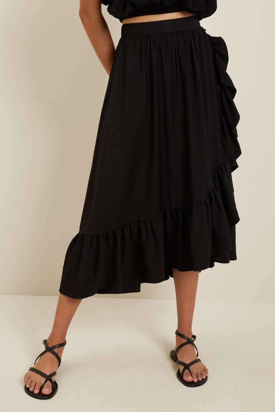 Ruffle Midi Skirt  Black