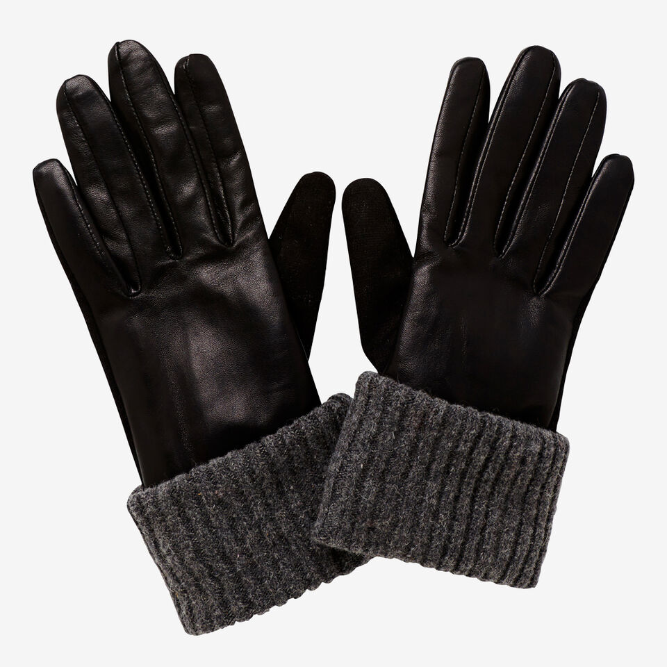 Rib Knit Leather Gloves  