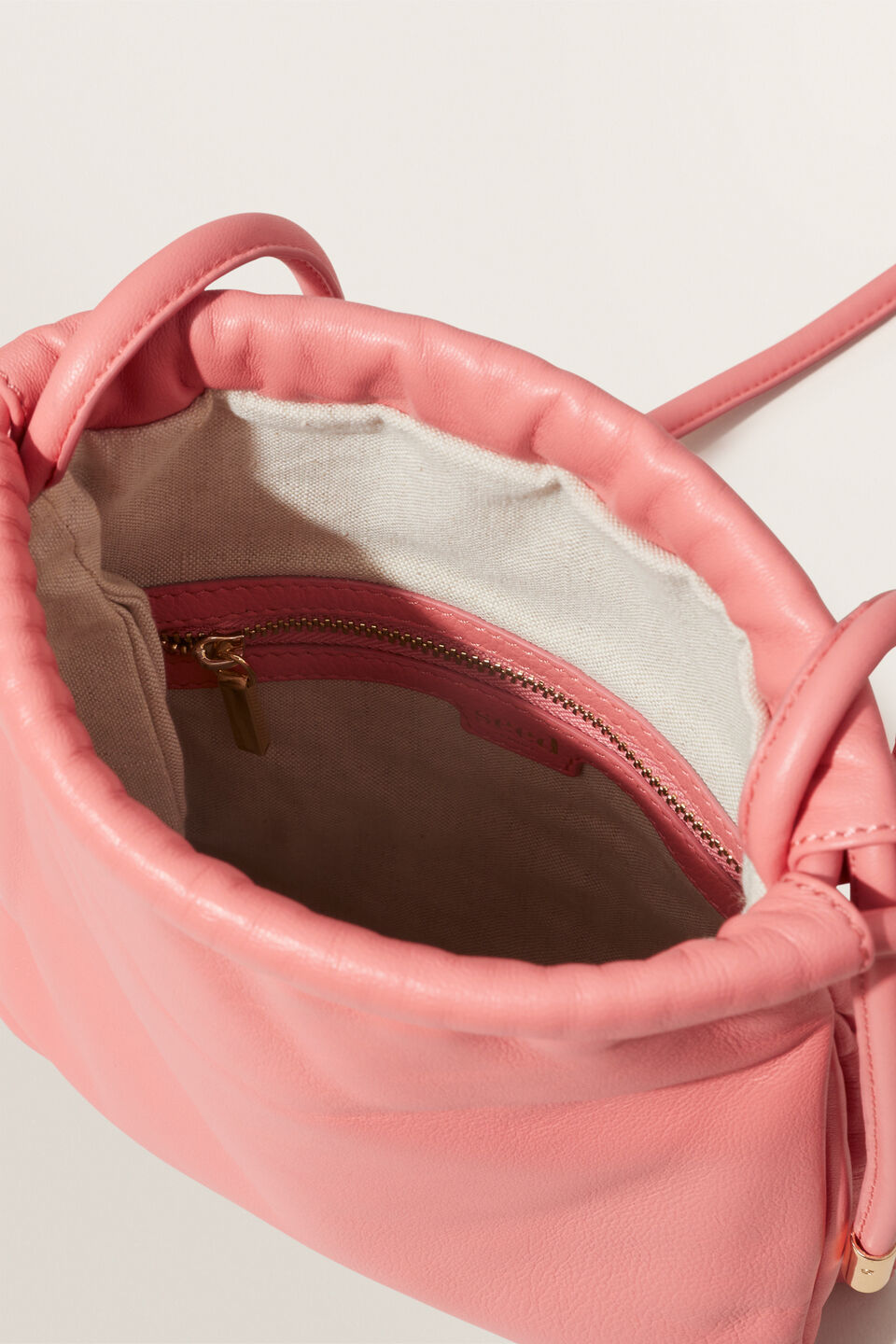 Leather Gathered Sling Bag  Coral Rose