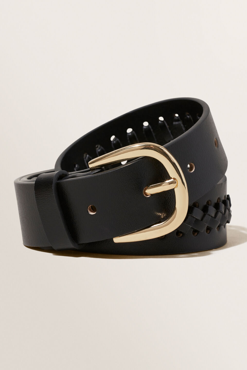Rylee Woven Leather Belt  Black