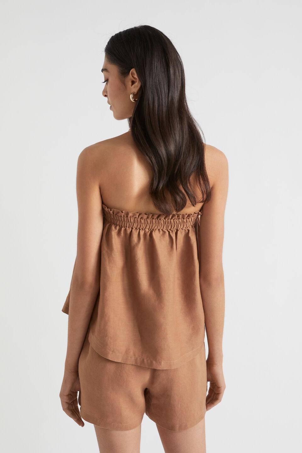 Linen Strapless Top  Auburn Brown