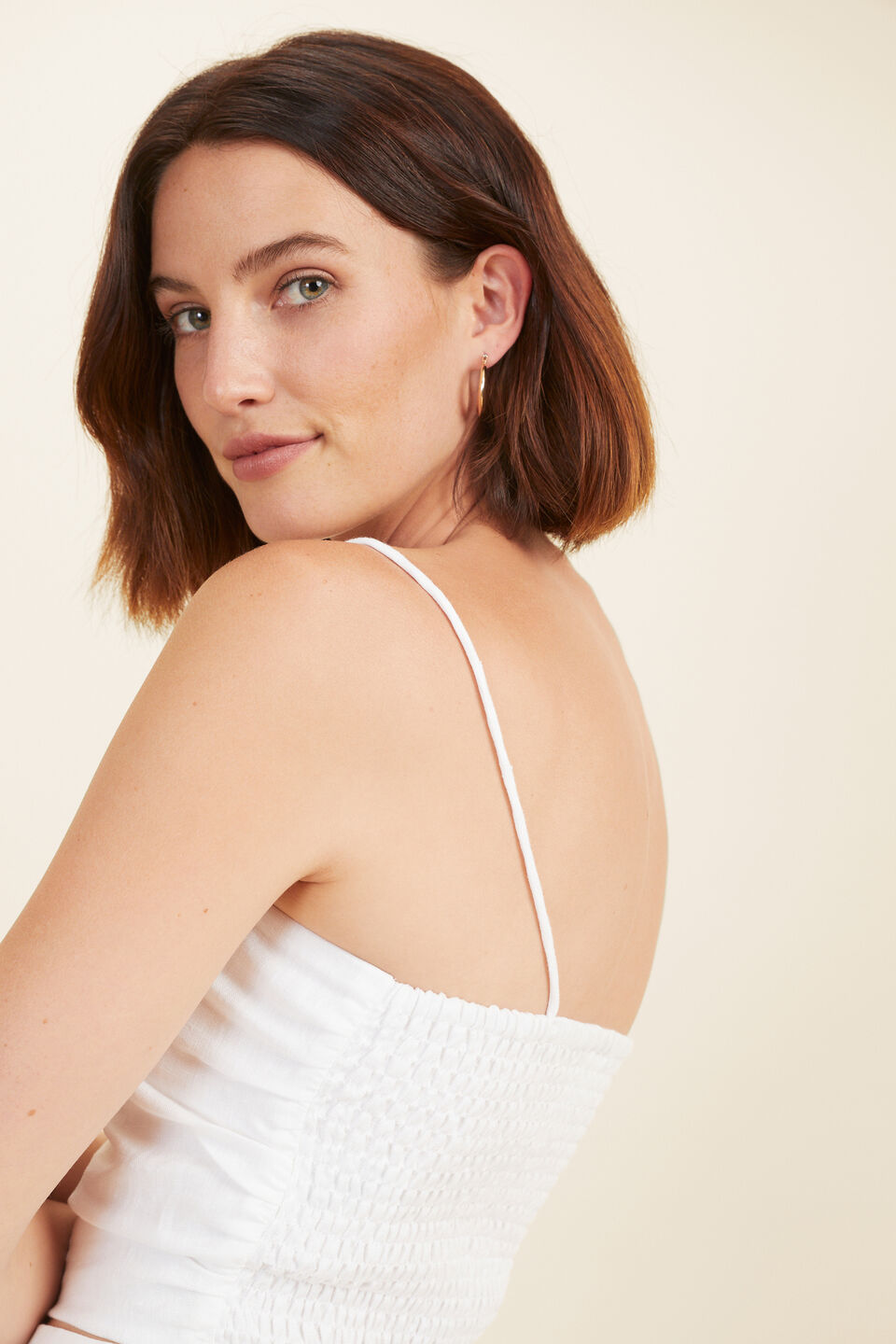 Linen Ruched Top  Whisper White