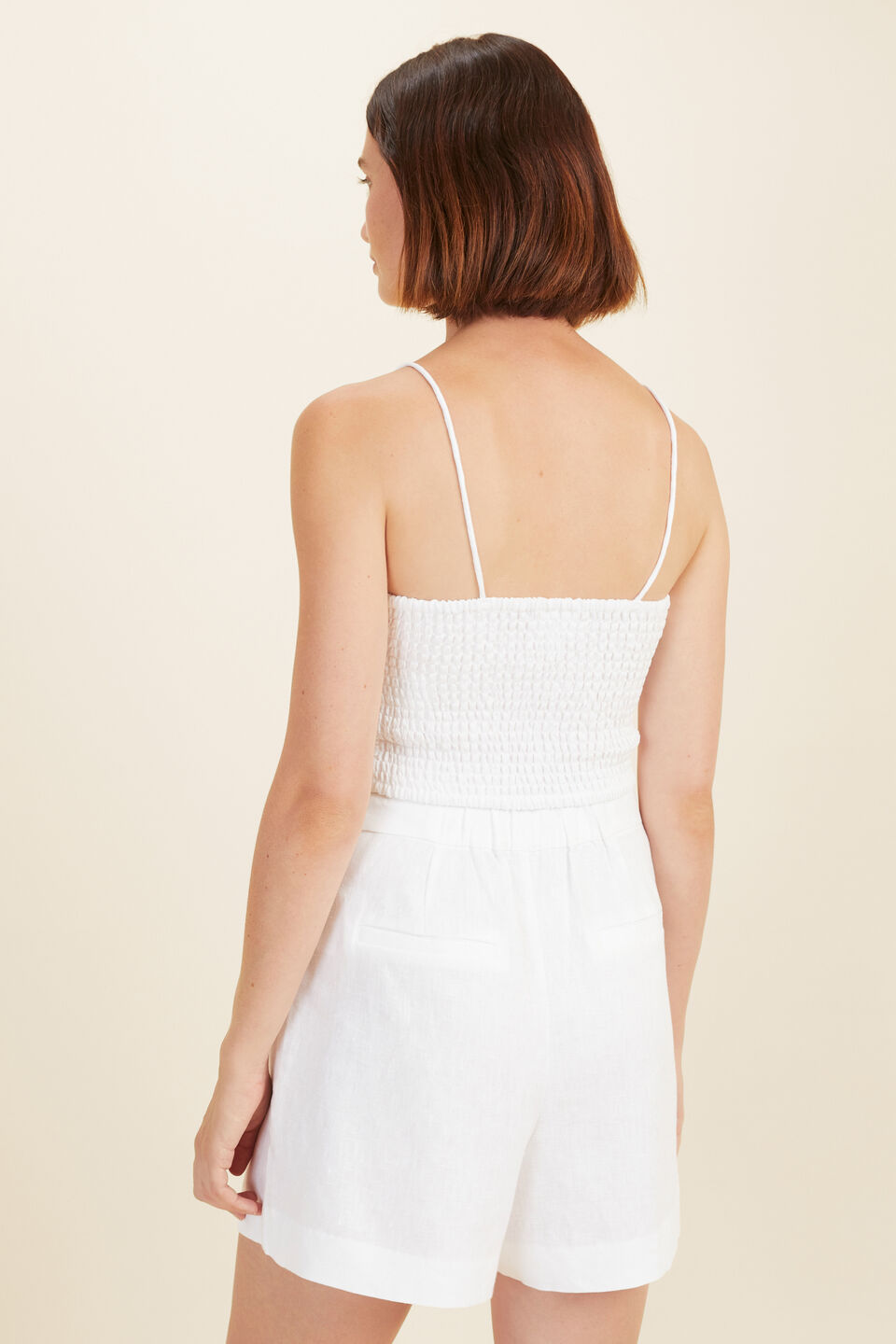 Linen Ruched Top  Whisper White