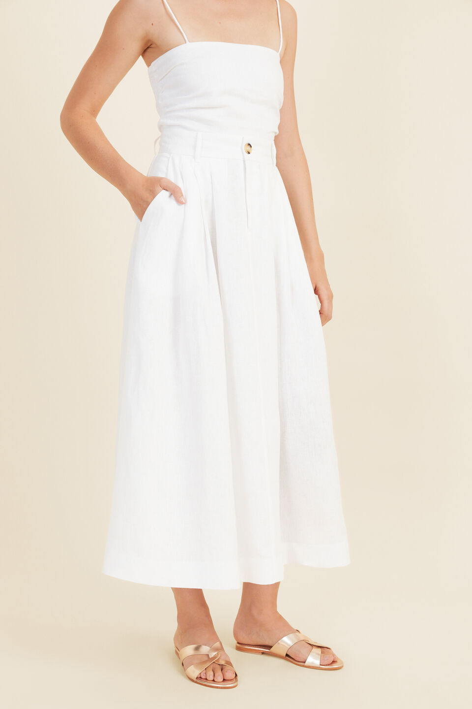 Linen Pleat Maxi Skirt  Whisper White