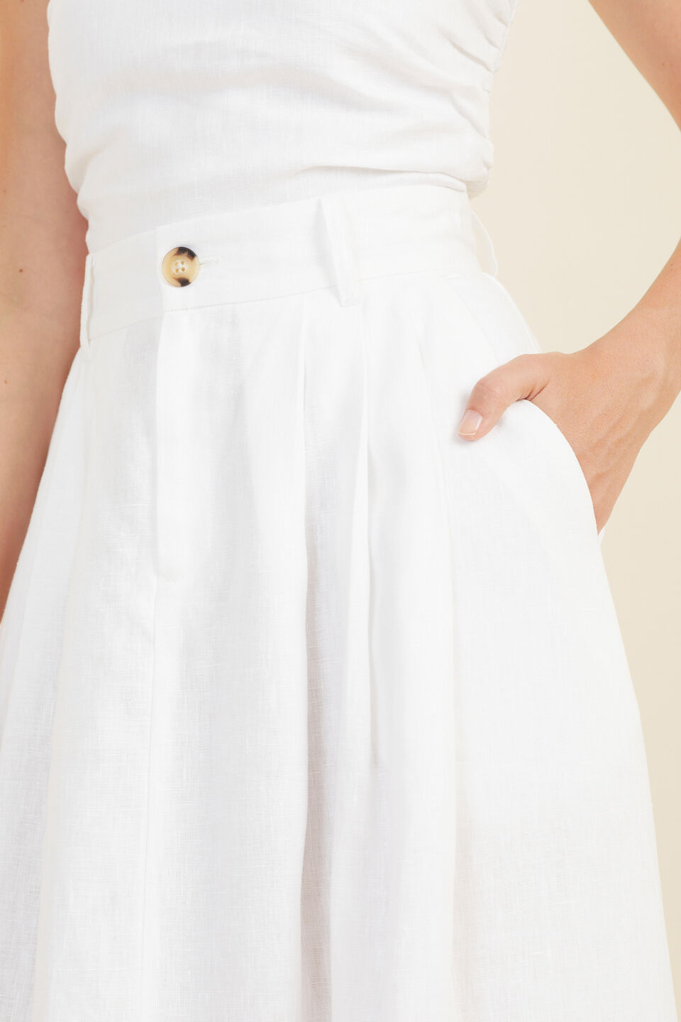 Linen Pleat Maxi Skirt  Whisper White