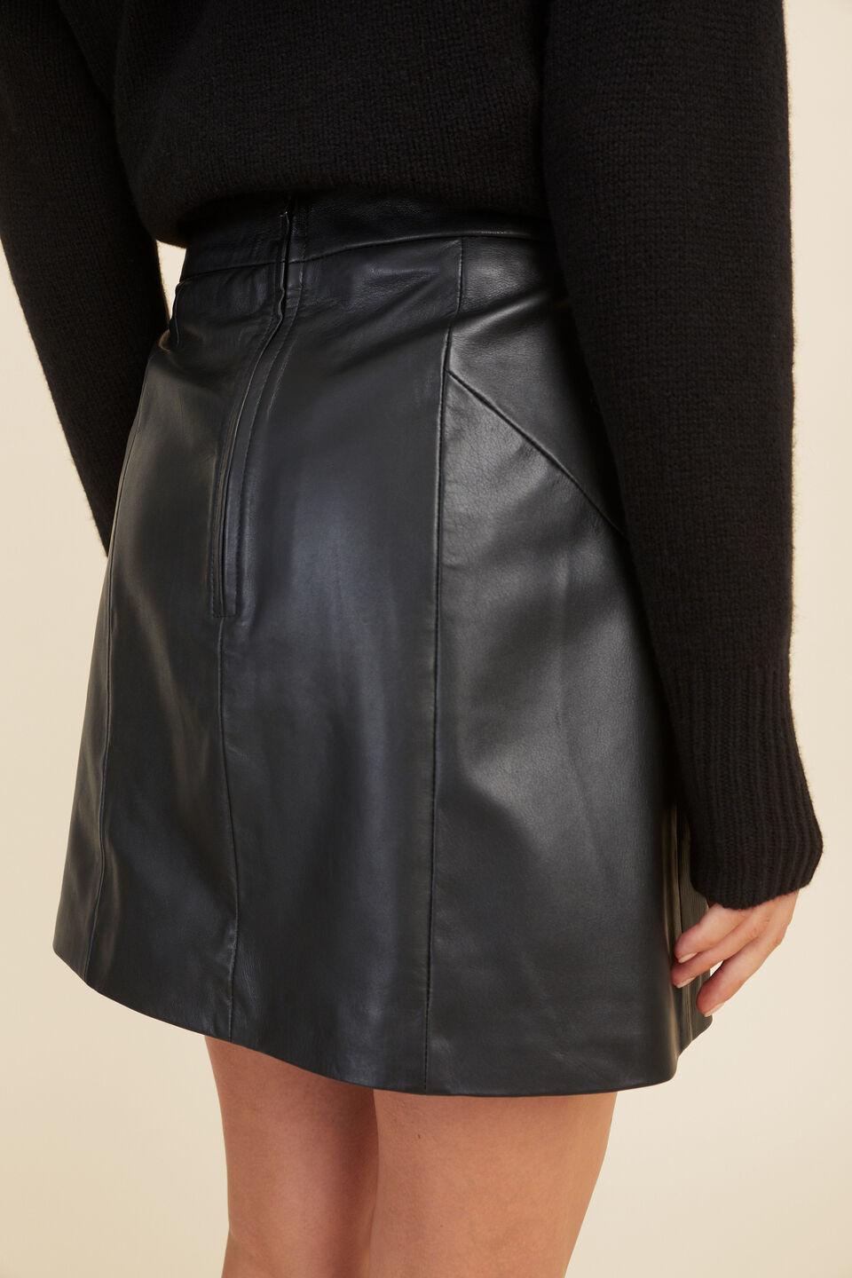 Leather A Line Mini Skirt  Black