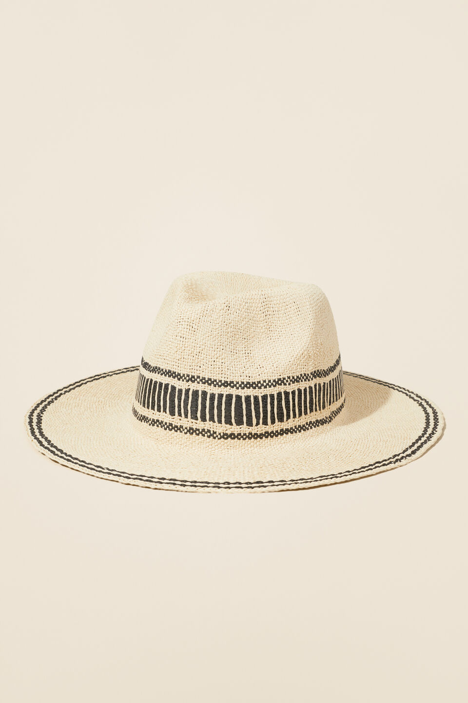 Straw Striped Panama  Natural Black