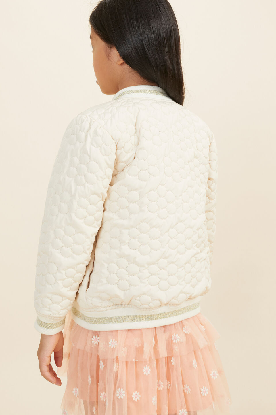 Quilted Daisy Bomber  Creme