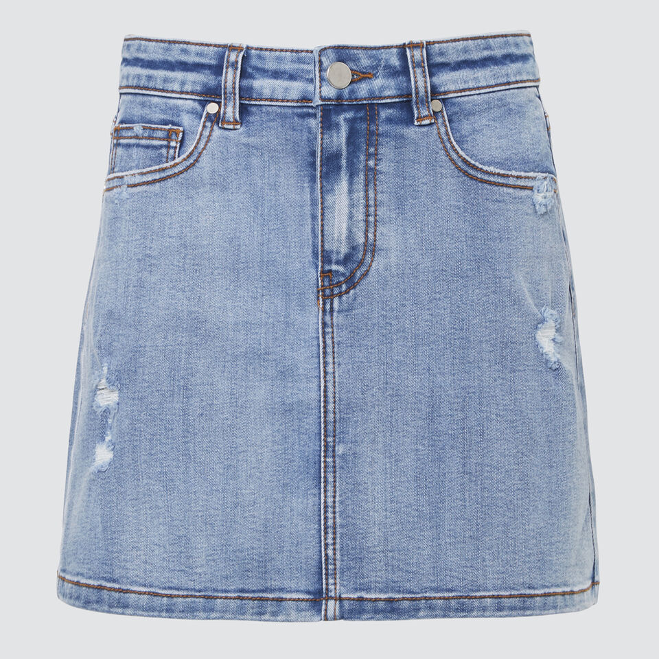 Distressed Denim Skirt  